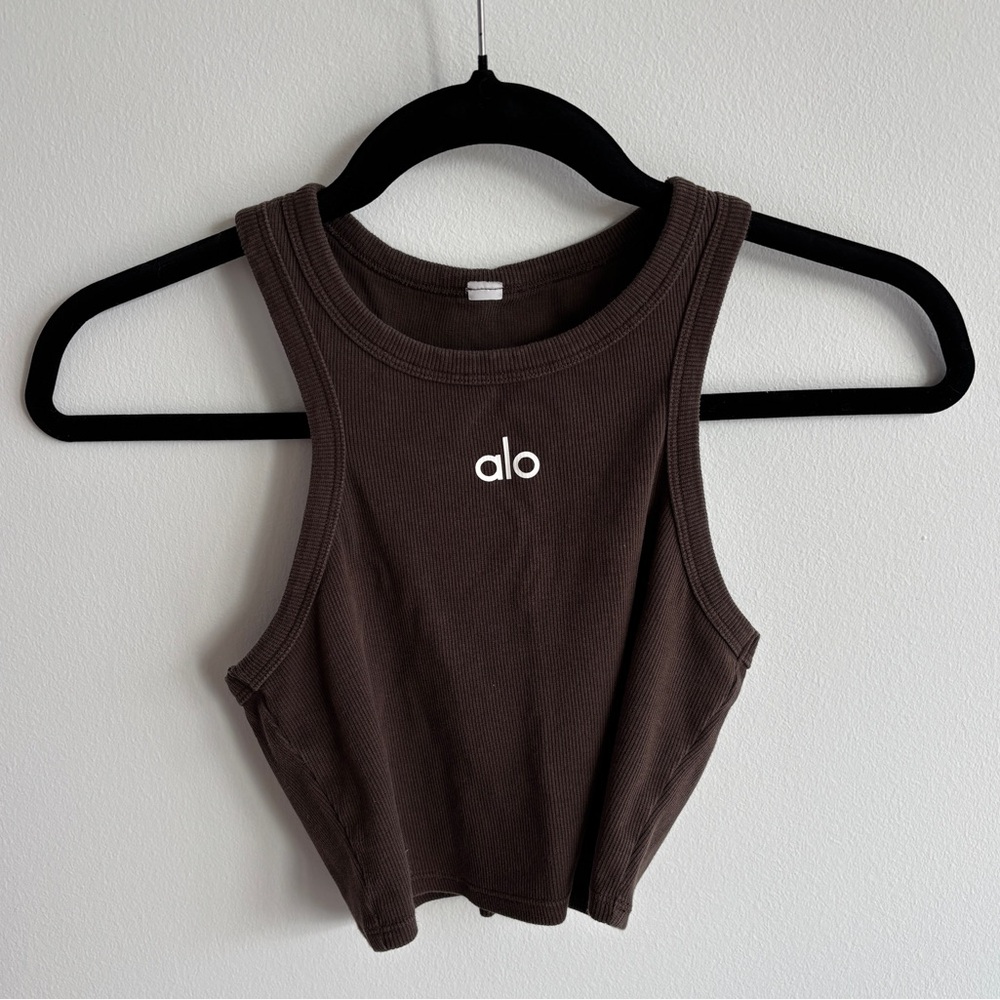 Alo Yoga Brown Inspire Racerback Logo Tank Top